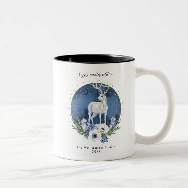 Tasse 2 Couleurs Solstice d'hiver Deer Bleu Blanc Noël (Droit)