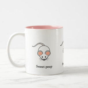 Tasse 2 Couleurs Souris blanche mignonne & calligraphie