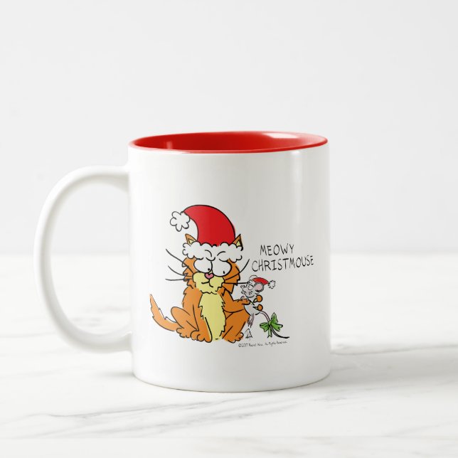 Tasse 2 Couleurs Souris de chat Noël Drôle Cartoon mignonne (Gauche)