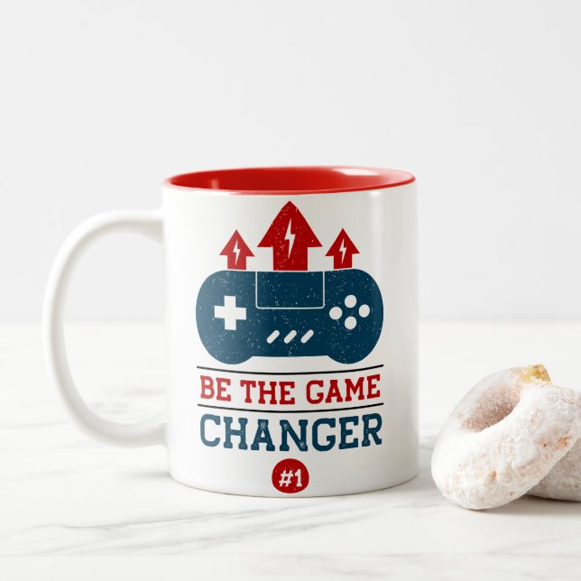 Tasse 2 Couleurs Soyez le changeur de jeu #1 Jeu (Avec donut)