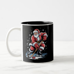 Tasse 2 Couleurs Sports de Noël Santa Joue au Hockey sur Glace Xmas