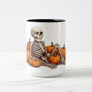 Tasse 2 Couleurs Squelette Décontracté Parmi les Citrouilles de Réc