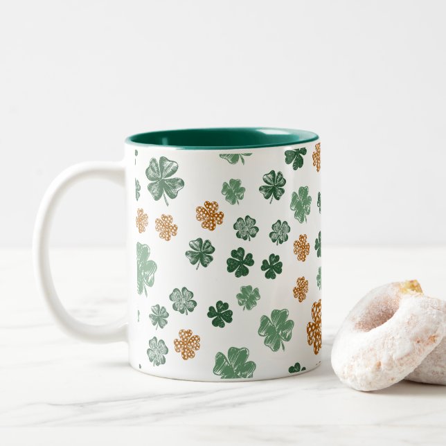 Tasse 2 Couleurs St. Patrick's Day Green Orange Shamrock Creative (Avec donut)
