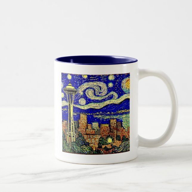 Tasse 2 Couleurs Starry Night Seattle Washington (Droit)