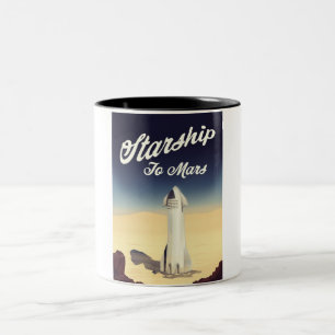 Tasse 2 Couleurs Starship to Mars Voyage spatial de style vintage.
