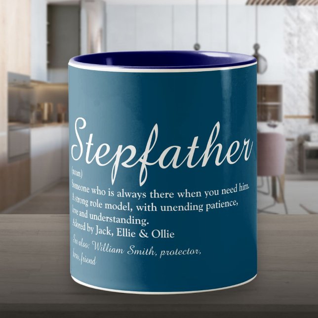 Tasse 2 Couleurs Stepfather, Stepdad Définition Script moderne Bleu (Stepfather, Stepdad Definition Modern Script Blue Two-Tone Coffee Mug)