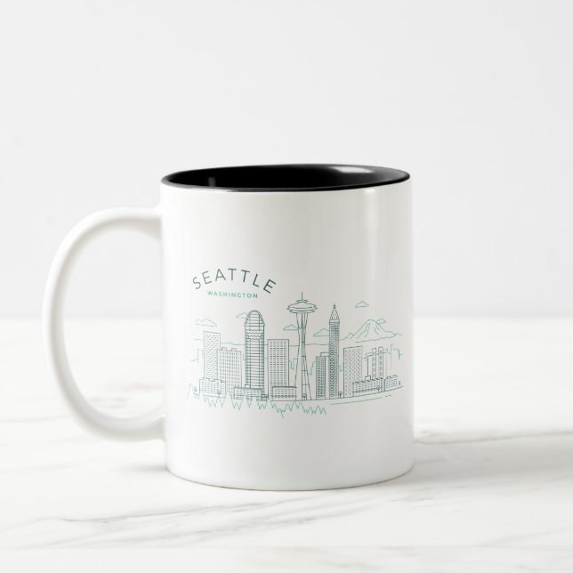 Tasse 2 Couleurs Stroke Skyline de Seattle (Gauche)