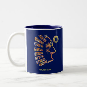 Tasse 2 Couleurs Style Machu Picchu dessin artistique sur bleu