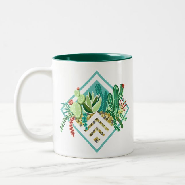Tasse 2 Couleurs Succulents géométriques modernes et planteur de ca (Gauche)