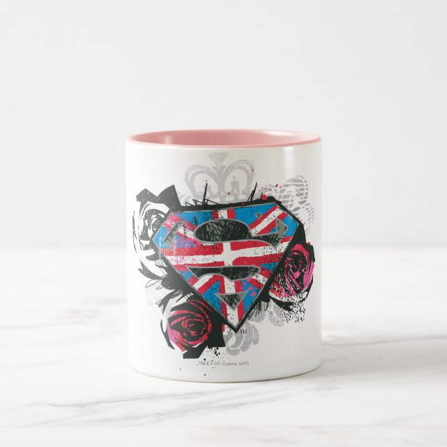 Tasse 2 Couleurs Supergirl British Drapeau et Roses (Centre)