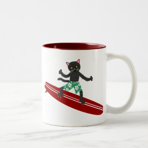 Tasse 2 Couleurs Surfer de Longboard de chat noir
