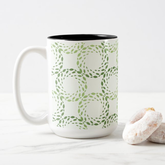 Tasse 2 Couleurs Swirling green leaf pattern (Avec donut)