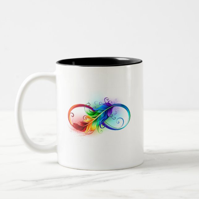 Tasse 2 Couleurs Symbole d'infini avec plume arc-en-ciel (Gauche)