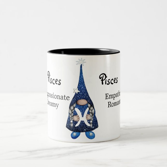Tasse 2 Couleurs SYMBOLE Zodiaque Gnome Pisces Cute (Centre)