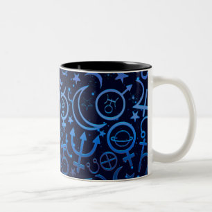 Tasse 2 Couleurs Symboles Planétaires Bleus Univers Mystique Planèt