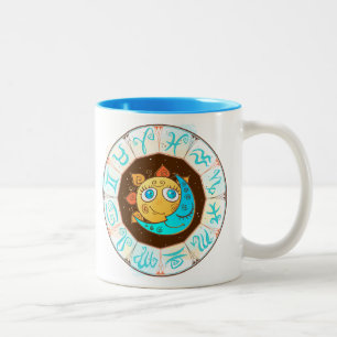 Tasse 2 Couleurs Symboles zodiaques avec Doodles de lune de soleil