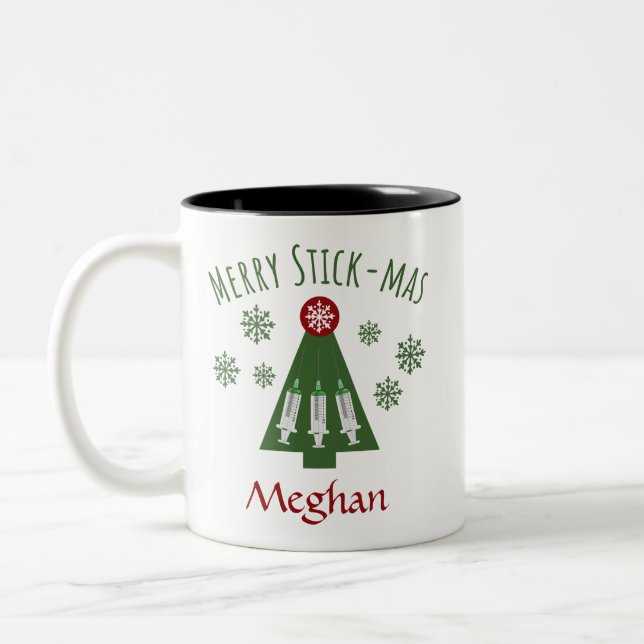 Tasse 2 Couleurs Syringue d'arbre de Noël personnelle phlébotomiste (Gauche)