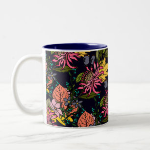 Tasse 2 Couleurs Tableau jaune foncé à fleurs d'aster bleu bicolore