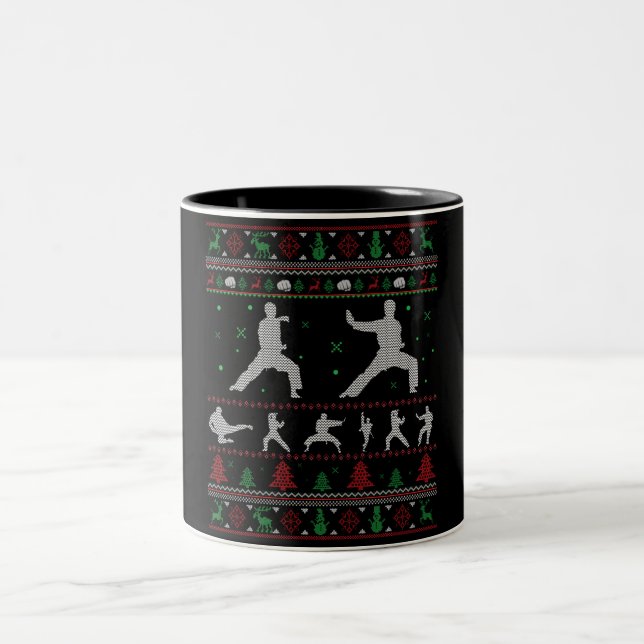Tasse 2 Couleurs Taekwondo Joyeux cadeau de Noël laid Noël (Centre)