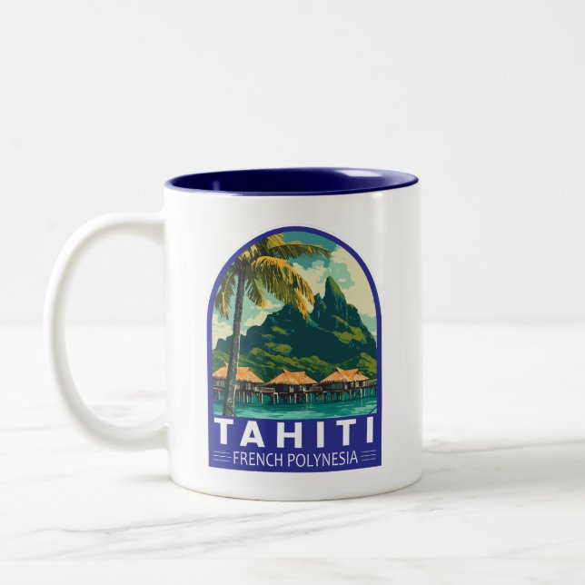 Tasse 2 Couleurs Tahiti French Polynesia Travel Art Emblem (Gauche)