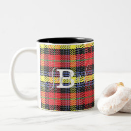 Tasse 2 Couleurs Tartan jaune et rouge À damiers Nom du monogramme