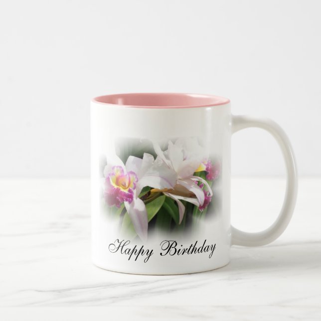 Tasse 2 Couleurs "Tasse de joyeux anniversaire d'orchidée " (Droit)