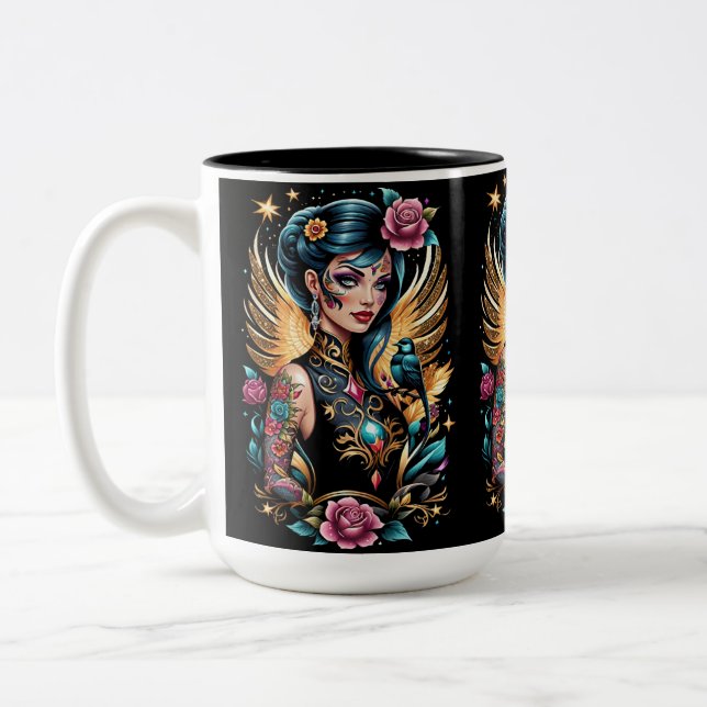 Tasse 2 Couleurs Tatouages Et Roses 2 (Gauche)