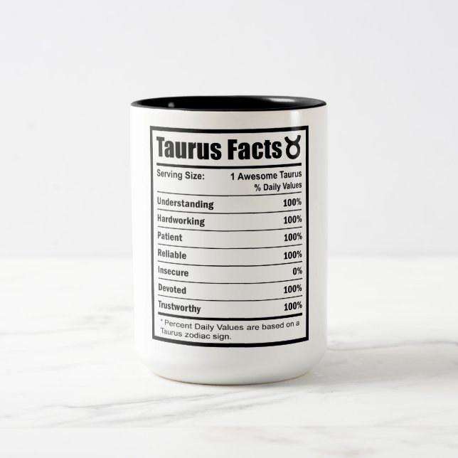 Tasse 2 Couleurs Taurus Nutrition Facts (Centre)