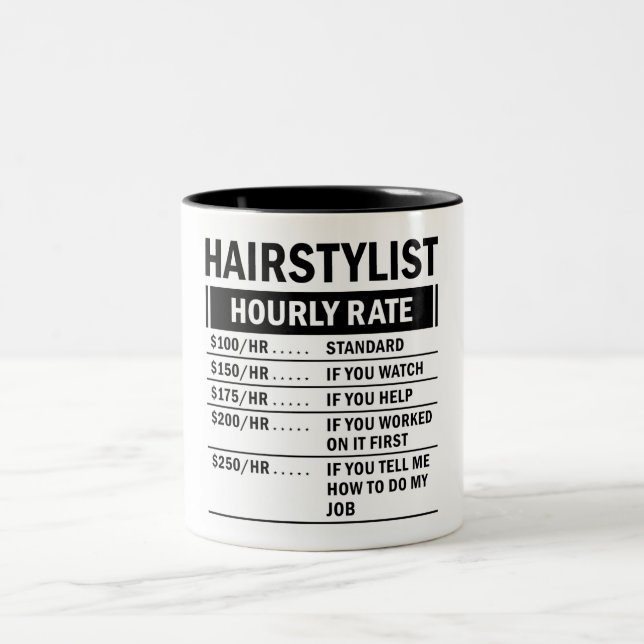 Tasse 2 Couleurs Taux horaire drôle de coiffeur (Centre)