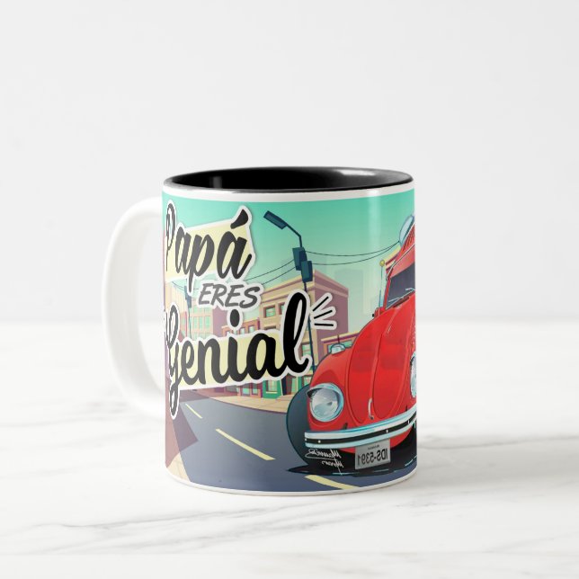 Tasse 2 Couleurs Taza Papá Eres Genial Vocho – (Devant gauche)