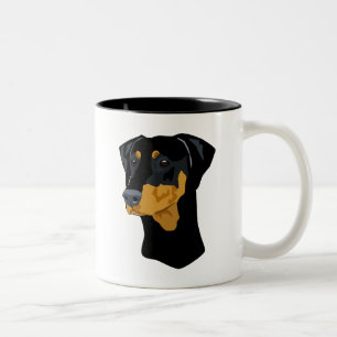 Tasse 2 Couleurs Tête de dobermann, noir, Uncropped