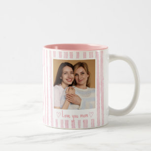 Tasse 2 Couleurs Texte personnalisé Photo Rayures roses Coquette 