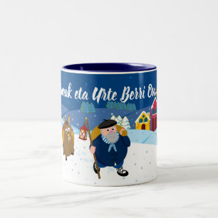 Tasse 2 Couleurs Texte personnalisé Scène de neige basque Olentze
