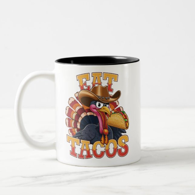 Tasse 2 Couleurs Thanksgiving Turquie Mange Tacos Drôle Mexicain (Gauche)