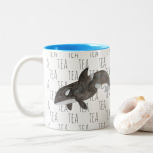 Tasse 2 Couleurs Thé Mammifère marin Aquarelle Tueur Baleine Orca