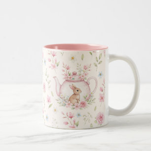 Tasse 2 Couleurs Théière Lapin Fantaisiste Floral Printemps 