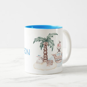 Tasse 2 Couleurs Thème de pirate illustré mignon avec nom personnal