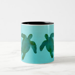 Tasse 2 Couleurs Tortues de mer aquarelle verte bleue océan
