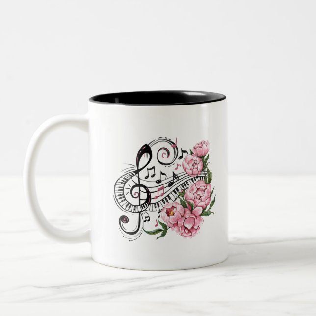 Tasse 2 Couleurs Touches et fleurs de piano (Gauche)