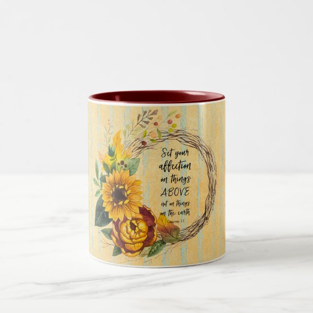 Tasse 2 Couleurs Tournesols d'automne avec la Bible Verse Citation (Centre)