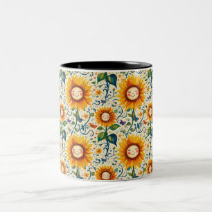 Tasse 2 Couleurs Tournesols heureux : Motif de tournesol joyeux
