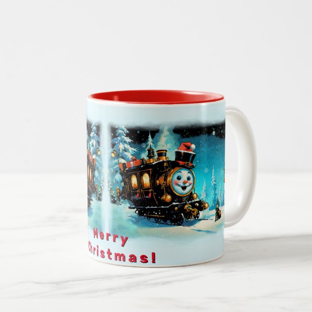 Tasse 2 Couleurs Train cadeau - Scène de Noël (Devant droit)