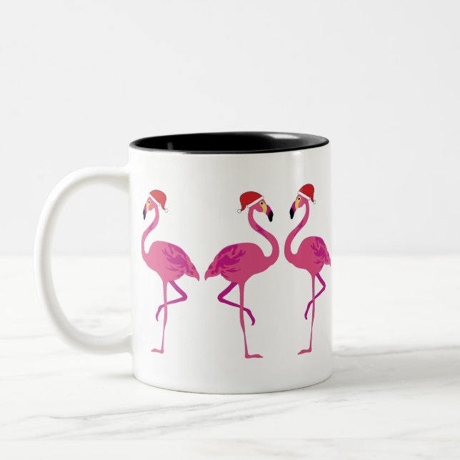 Tasse 2 Couleurs Trois Flamants roses de Noël (Gauche)