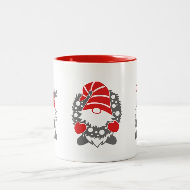 Tasse 2 Couleurs Trois Gnomes amusants | Noël Festive (Centre)