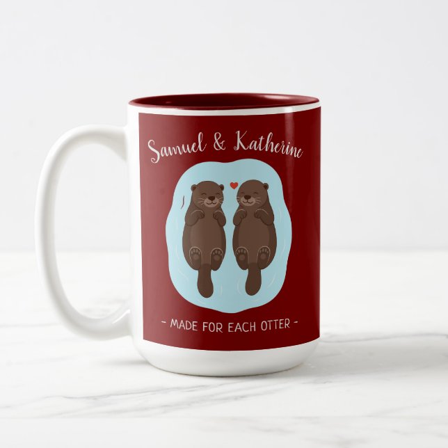 Tasse 2 Couleurs Two Lovely Cute Otters Custom Name Valentine's Day (Gauche)