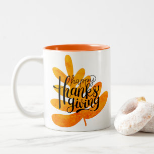 Tasse 2 Couleurs Typographie De L'Action De Grâce Avec Feuille D'Au