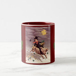 Tasse 2 Couleurs Un garçon vintage sur une cochon