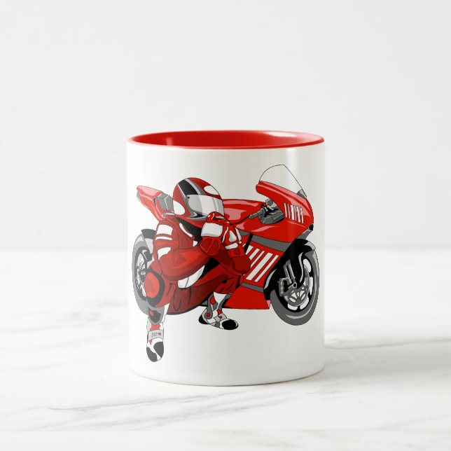 Tasse 2 Couleurs Une motocyclette rouge et son pilote (Centre)