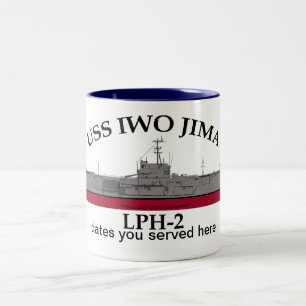 Tasse 2 Couleurs USS Iwo Jima, LPH-2, dates personnalisables servie