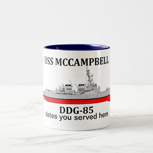 Tasse 2 Couleurs USS McCampbell, DDG-85, dates personnalisables ser (Centre)